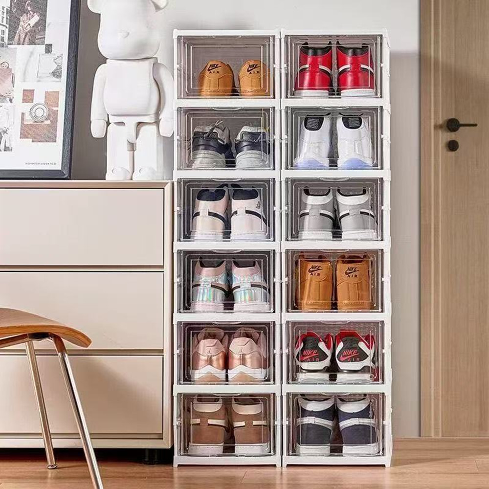 Sneaker Case - กล่องเก็บรองเท้าแบบพับได้ 6 ชั้น กันฝุ่น วางซ้อนกันได้ โปร่งใส
